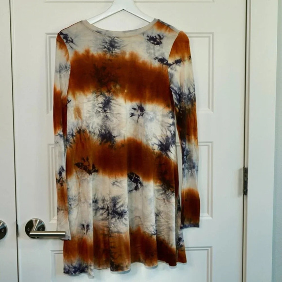 Natural Life Mini Tunic Dress XSmall Brown Blue Tie Dye Oversized Lagenlook - Picture 1 of 8
